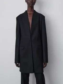 Женский Пиджак с V-образным вырезом и длинным рукавом 2023, Весенне-Осеннее Темпераментное женское пальто средней длины, Офисный женский костюм, топы