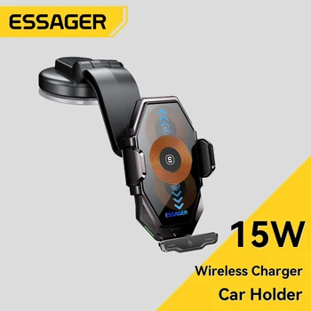 Essager 15 Вт Беспроводное QI зарядное устройство 360 ° Автомобильный держатель для телефона с вентиляционным отверстием для iPhone Samsung Xiaomi Индукционная станция быстрой зарядки