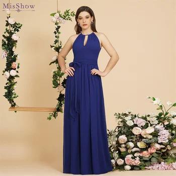 MisShow Однотонное Женское пляжное платье Макси Королевского синего цвета 2022, Классическое Шифоновое Длинное Платье на бретелях, Vestidos Largos