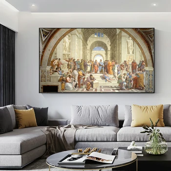 Афинская школа Рафаэля, Знаменитая картина, Винтажные плакаты и принты, Классическое настенное искусство Куадрос для домашнего декора гостиной