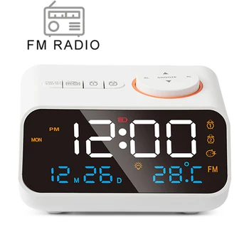 Mordern FM-радио, светодиодный будильник для пробуждения у кровати. Цифровой настольный календарь с термометром температуры, гигрометром влажности.
