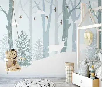 изготовленные на заказ скандинавские маленькие свежие лесные обои с изображением лося и птицы для детской комнаты, обои для обустройства дома, украшения стен гостиной
