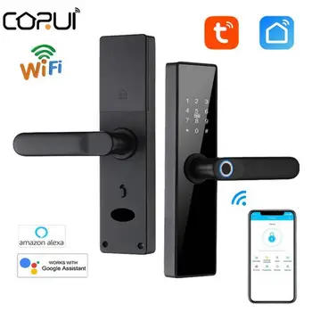 CORUI Tuya WiFi Умный Электронный Дверной Замок Smart Life APP Дистанционный Биометрический Вход по отпечатку пальца Без ключа Поддержка Alexa Google Home