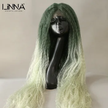 Синтетический кружевной парик LINNA, длинная супер волна, женские 38-дюймовые парики, натуральный термостойкий Зеленый парик для косплея на каждый день
