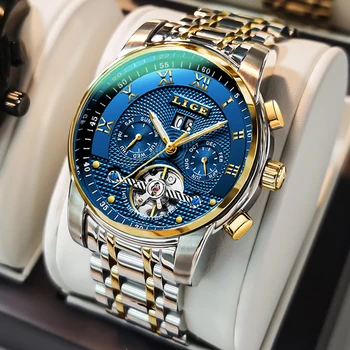 LIGE Новые Роскошные Автоматические Деловые часы с Турбийоном для мужчин, Механические часы со скелетом, Спортивные водонепроницаемые часы Relojes Hombre