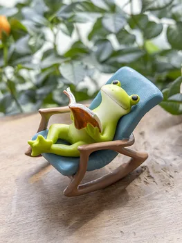Креативные украшения в виде животных, кресло-качалка, Милая маленькая лягушка, миниатюры для сказочного сада, настольные аксессуары для дома из смолы
