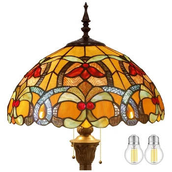 Торшер WERFACTORY Tiffany, Оранжевая подвесная лампа для чтения из витражного стекла, 16X16X64 дюйма, Антикварная угловая лампа на шесте