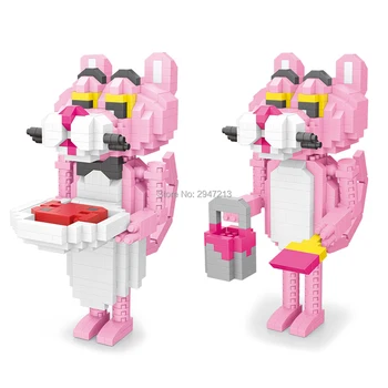 горячая креативная классическая аниме-мультяшная Пантера, розовые фигурки животных, мини-микро-алмазные строительные блоки, модели кирпичей, игрушки, подарок ребенку