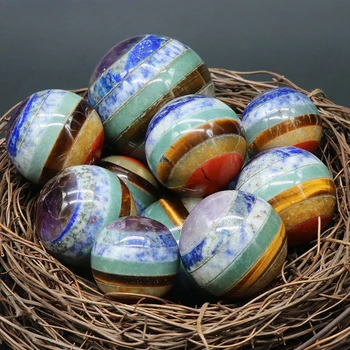 Натуральный круглый шар с семью цветами Чакры, Исцеляющий Йогу, Медитацию, Полирующий шар из драгоценных камней, Украшения для дома, 1ШТ 40 мм
