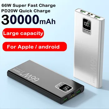 Power Bank 30000mAh с USB-выходом 66W Быстрая зарядка Powerbank Внешний аккумулятор для iPhone Huawei Xiaomi Samsung Powerbank