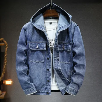 Новинка весны 2023, мужская модная джинсовая куртка, модная молодежная весенне-осенняя модная брендовая рабочая куртка с капюшоном, мужская