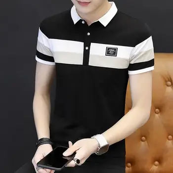 Летняя мужская футболка с короткими рукавами, корейская версия, приталенное поло с отворотом, молодежный тренд, база