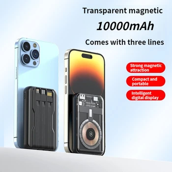 10000 мАч Прозрачный Магнитный Беспроводной Блок Питания Для iphone 14 13 12 Pro Max 14Plus Macsafe Powerbank Вспомогательное Зарядное Устройство