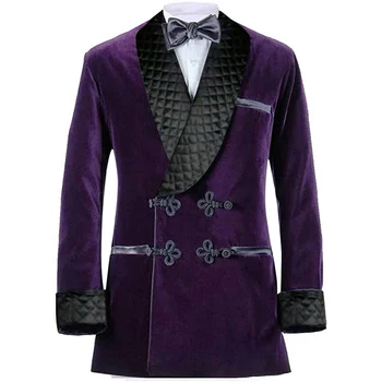 SZMANLIZI Новейшие разработки Фиолетовый Бархатный смокинг для курения, шаль с лацканами, Формальный свадебный Смокинг, Двубортный костюм для званого ужина, блейзер