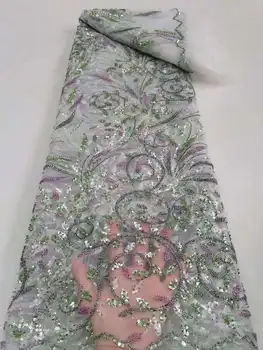 5 Ярдов Тюлевой сетки, Африканская Кружевная ткань, расшитое бисером Кружево 2023, Высококачественные синие Нигерийские ткани с блестками для свадебного вечернего платья