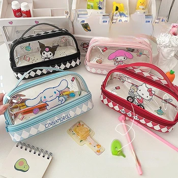 Sanrio Сумки для карандашей Hello Kitty Kuromi My Melody Cinnamoroll, портативная коробка для канцелярских принадлежностей большой емкости, мультяшный чехол для хранения для детей