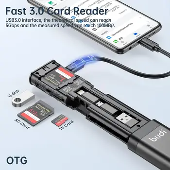 BUDI Многофункциональный 9 В 1 Кабель для чтения SD-карт USB 3,0 Раздаточная Коробка Инструмент Адаптер Карта памяти Скоростная Карта High Reader Type-C 5Gb S2S6