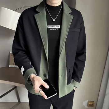 2023 мужская фетровая куртка senior sense в тон цвету, пальто/осенне-зимний короткий модный тренч, молодежная индивидуальность, мужская мода