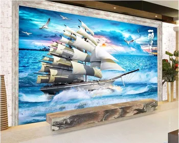 Пользовательские фото 3D обои нетканая фреска Парусный морской пейзаж декоративная живопись 3d настенные фрески обои для стен 3 d