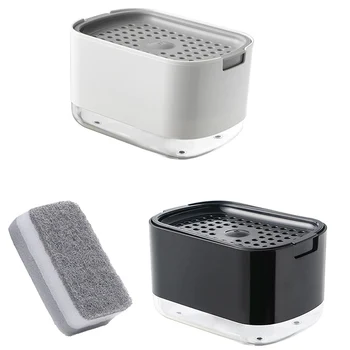 Портативный дозатор для мытья посуды 2в1 Контейнер для насоса для жидкого мыла Коробка для пресса для моющих средств С губкой Кухонные Принадлежности для мытья ванной комнаты