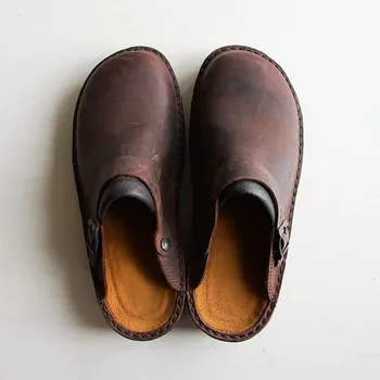 Женские повседневные кожаные тапочки большого размера с квадратным носком и низким вырезом, классическая нескользящая удобная обувь