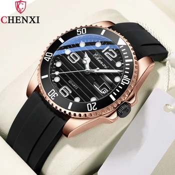 Брендовые мужские часы CHENXI с черным силиконовым ремешком, повседневные спортивные часы для мужчин, Кварцевые наручные часы, Водонепроницаемые Светящиеся часы