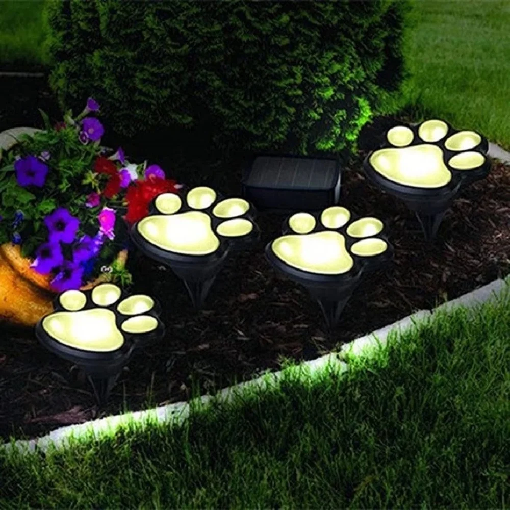 4 Солнечных фонаря с отпечатками лап кошек, светодиодные солнечные лампы, Садовый фонарь на открытом воздухе, Светодиодная дорожка, декоративное освещение, лампа с отпечатками ног