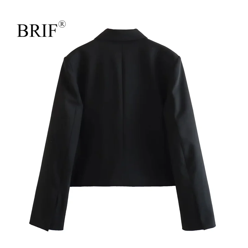 BRIF Женский Модный Черный Полушерстяной Укороченный Блейзер, Куртка, Асимметричная Мини-юбка для Женщин, Одинаковые Комплекты Уличной Одежды