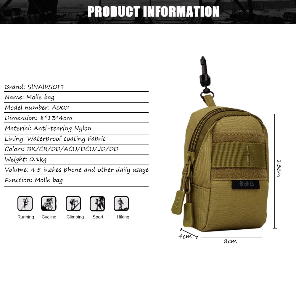SINAIRSOFT Мужская нейлоновая армейская сумка Molle в тактическом стиле, Поясная сумка, износостойкий чехол, Аксессуары для мобильных телефонов, спортивная сумка