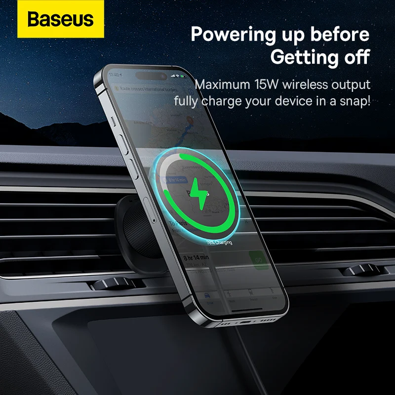 Автомобильный держатель телефона Baseus, беспроводное зарядное устройство для iPhone 14 13 12 Pro Max Samsung 15 Вт, светодиодное магнитное беспроводное зарядное устройство для быстрой зарядки