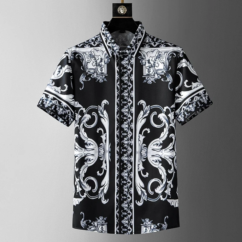 Высококачественная рубашка с индивидуальным принтом в этническом стиле, Мужская рубашка с короткими рукавами, Тренд 2023, Новая рубашка, Летний шелковистый и дышащий повседневный топ