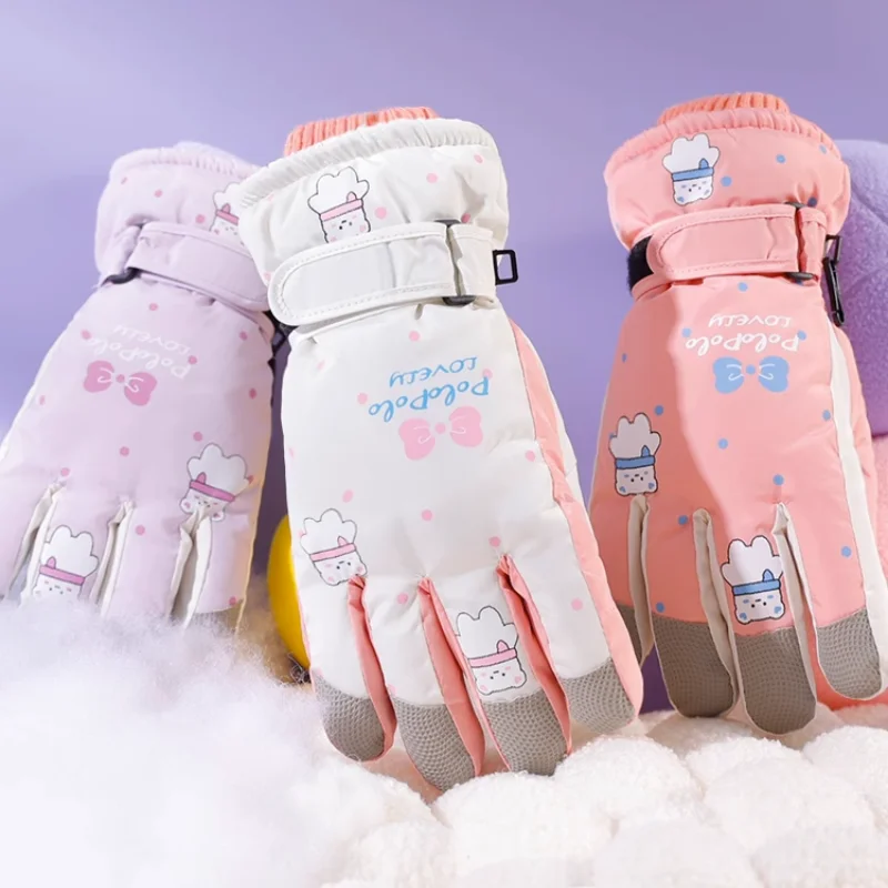 Детские лыжные перчатки для мальчиков и девочек, хлопковые перчатки с героями мультфильмов, плюс утепленные теплые перчатки из флиса, подходящие для детей 8-12 лет
