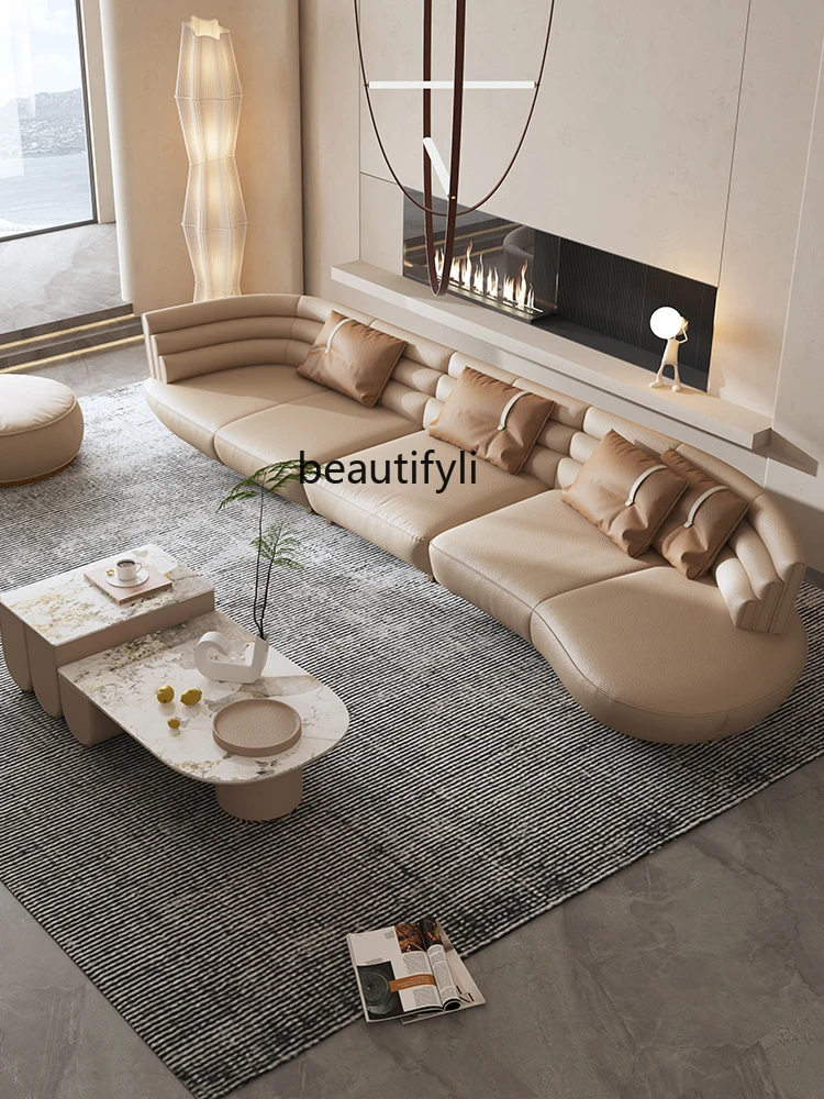 Итальянский кожаный диван Легкий Роскошный современный кожаный диван для гостиной Минималистичный изогнутый угловой диван мебель для гостиной