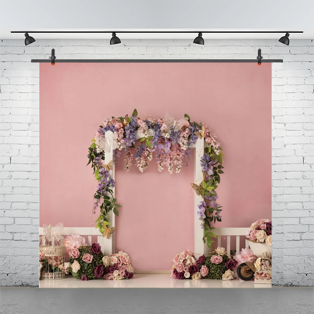 Красочный фон для фотосъемки С цветами Детский душ Свадьба С Днем Рождения Фото фон Студийный стенд Украшение Баннер
