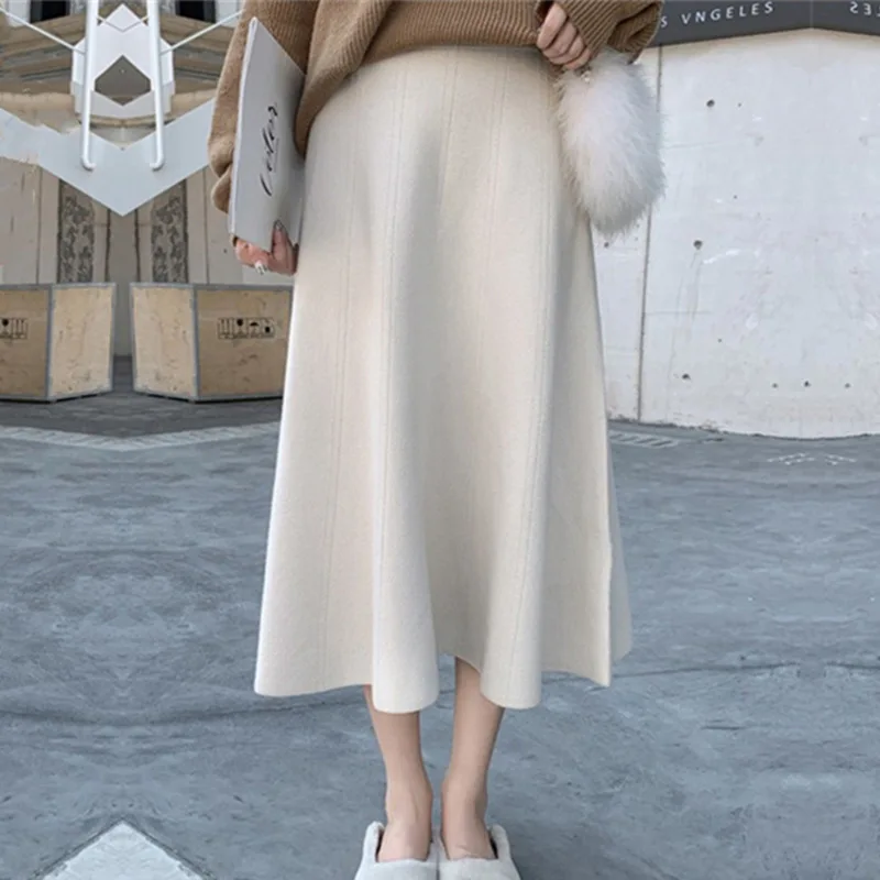 Осень Зима 2023, женская розовая юбка, вязаная модная повседневная легкая роскошная женская длинная юбка с высокой талией