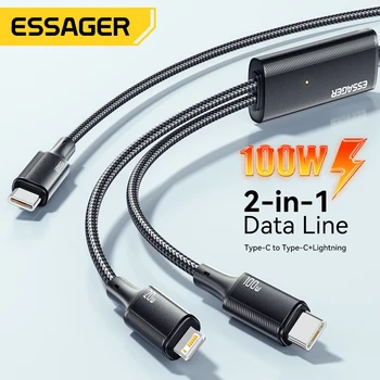 Essager 100 Вт Кабель USB C-Type C-Lighting PD Быстрое зарядное устройство для передачи данных 2 в 1 Шнур Быстрой зарядки Macbook iPhone Samsung Xiaomi