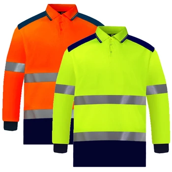Двухцветная защитная рубашка поло с коротким рукавом, светоотражающая рубашка высокой видимости с карманами, рабочая рубашка Hi vis