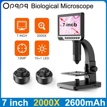 Opqpq 2000X Биологический Микроскоп С Двойным Объективом HD Электронный Цифровой USB-Микроскоп Инструменты Для технического обслуживания клеток С 11 Лампами