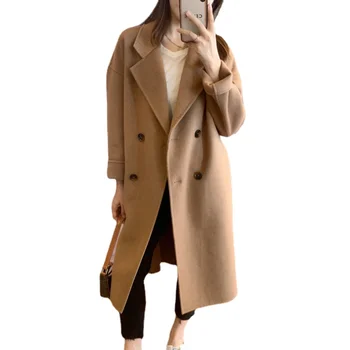 Шерстяной двубортный Модный Пригородный Темперамент, карманы, Свободное и атмосферное Длинное пальто, куртка, Корейская женская одежда, пуговицы