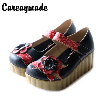 Careaymade-Новинка лета, модные женские тонкие туфли на среднем круглом каблуке с цветочным принтом, трендовая обувь в этническом стиле на крючках