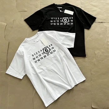 Уличная одежда, футболка Оверсайз MM6 Margiela, Мужская Женская Высококачественная Черно-Белая Футболка