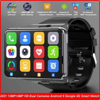 2021 Новые Мужские Смарт-часы Глобальной версии 2,88 дюймов 13 Мп 5 Мп с двумя камерами MT6761 4 + 64 ГБ Android 9 Монитор сердечного ритма 4G Smartwatch
