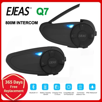EJEAS Q7 Bluetooth 5.1 Мотоциклетный шлем Гарнитура Интерком для 7 гонщиков Беспроводные Водонепроницаемые Переговорные гарнитуры FM Quick7