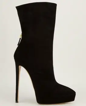 Осенне-зимние новые модные женские ботильоны на высоком каблуке, кожаные водонепроницаемые ботинки на платформе 12 см на тонком каблуке, пикантные сапоги-трубки
