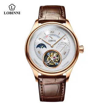 Швейцарские механические мужские наручные часы с Турбийоном, Кожаный ремешок, мужские часы со скелетом, Водонепроницаемые мужские часы 50 м