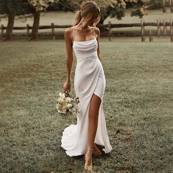 Простое свадебное платье DREAM на бретельках с высоким разрезом 2023, свадебное платье с рюшами и открытой спиной, элегантное новое