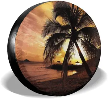 Тропический рай, океанский пляж, сцена с пальмами, чехол для запасного колеса, водонепроницаемый пылезащитный чехол для колес от ультрафиолетового излучения