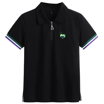 2023 Летняя новая Рубашка Поло с коротким рукавом, Хлопковая приталенная футболка с вышивкой на молнии, Модная однотонная футболка