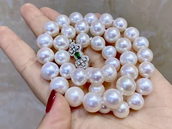 10-11 мм круглое жемчужное ожерелье с сильным блеском из белого натурального жемчуга для свадьбы/подарков леди