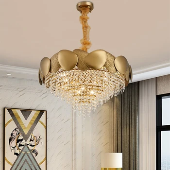 Роскошная хрустальная люстра в Скандинавском Стиле, Круглый подвесной светильник из нержавеющей стали для гостиной, спальни, кабинета, внутреннего декора
